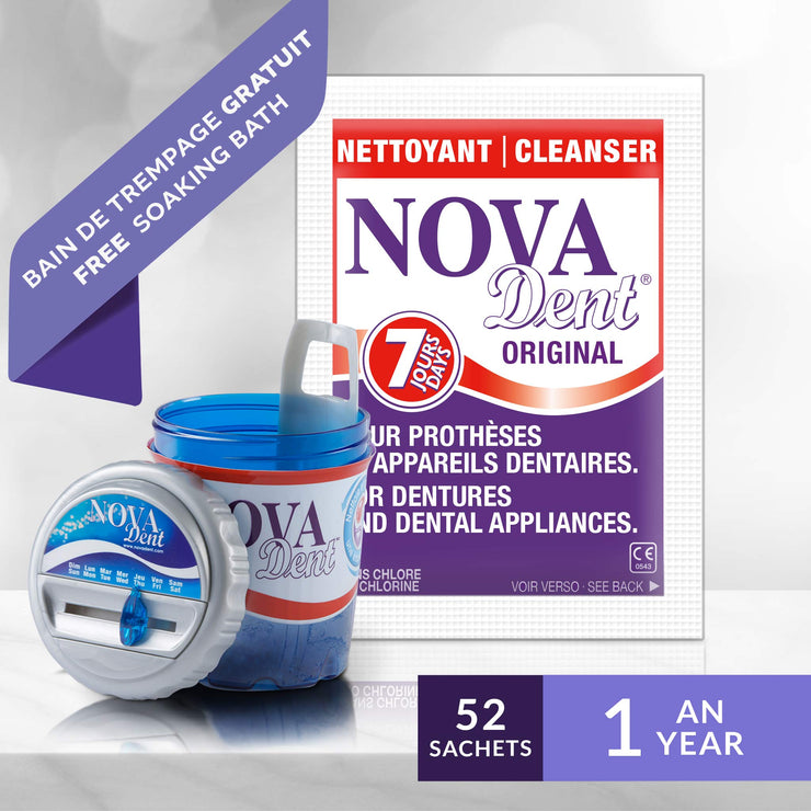 Novadent Original 1 an avec Bain de trempage GRATUIT - Nettoyant pour prothèses et appareils dentaires
