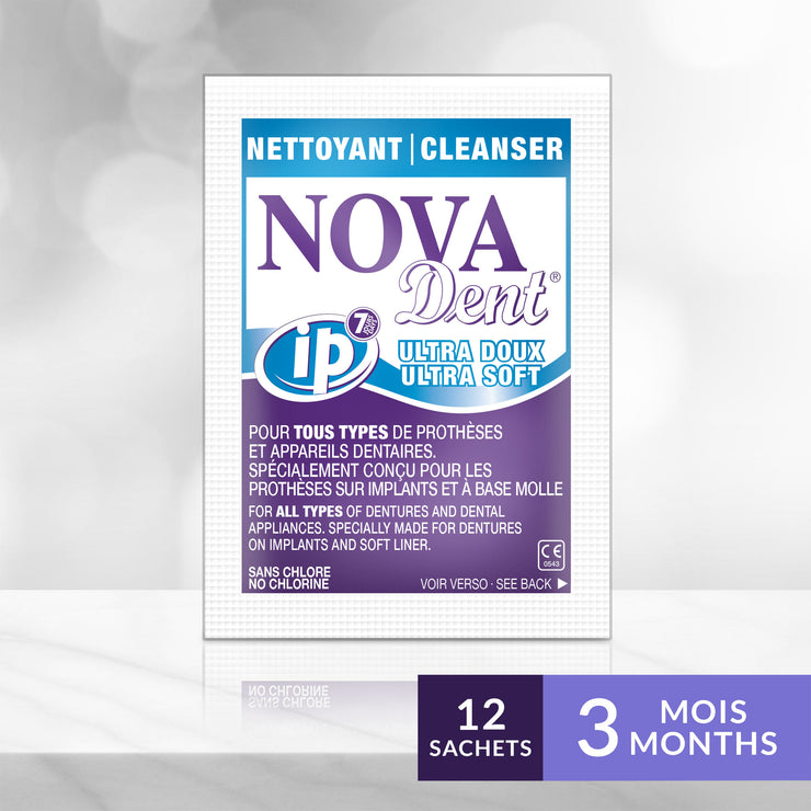 Novadent iP Ultra Doux 3 mois - Nettoyant pour prothèses dentaires sur implants et à base molle